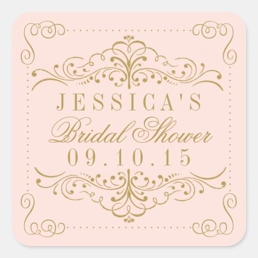 Blush Pink & Gold  Vrijgezellenfeest Favor Vierkante Sticker (Voorkant)