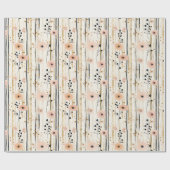 Blush Pink Gold Waterverf Bloemen Stripes Verjaard Cadeaupapier (Vlak)