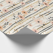 Blush Pink Gold Waterverf Bloemen Stripes Verjaard Cadeaupapier (Hoek)