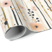 Blush Pink Gold Waterverf Bloemen Stripes Verjaard Cadeaupapier (Rol Hoek)