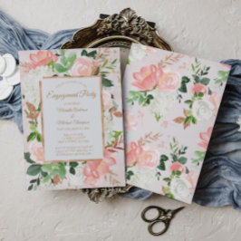Blush Pink Gold Waterverf Floral Engagement Party Kaart