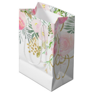 Blush Pink Gold Waterverf Flowers MEDIUM Bags Medium Cadeauzakje