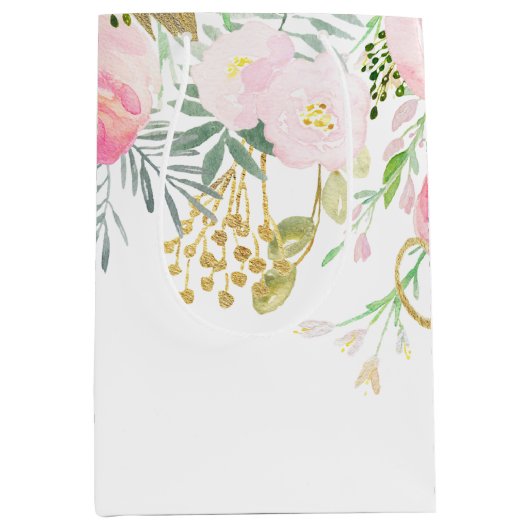 Blush Pink Gold Waterverf Flowers MEDIUM Bags Medium Cadeauzakje (Voorkant)