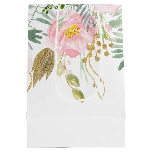 Blush Pink Gold Waterverf Flowers MEDIUM Bags Medium Cadeauzakje (Achterkant)