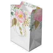 Blush Pink Gold Waterverf Flowers MEDIUM Bags Medium Cadeauzakje (Achterkant Gekanteld)
