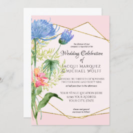 Blush Pink Gold Waterverf Modern Floral Wedding Kaart