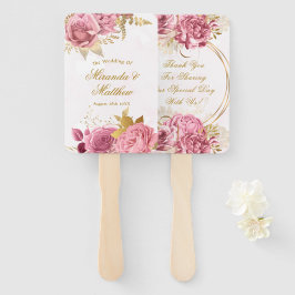 Blush Pink Gold Waterverf Peony Weddenschap Hartel Handwaaier