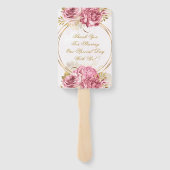 Blush Pink Gold Waterverf Peony Weddenschap Hartel Handwaaier (Achterkant)