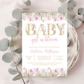 Blush Pink Gold Waterverf Wildflower Baby shower Kaart