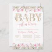 Blush Pink Gold Waterverf Wildflower Baby shower Kaart (Voorkant)