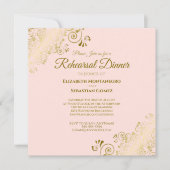 Blush Pink & Gold Weddenrenrepetitie Dinner Square Kaart (Voorkant)