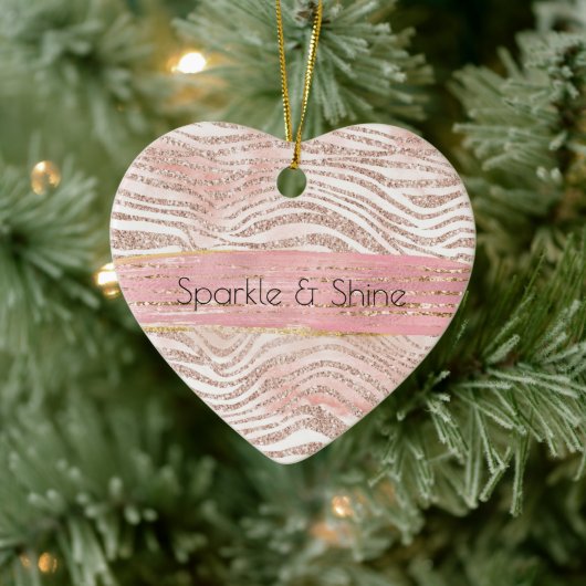 Blush Pink Gold White Glitter Zebra Keramisch Ornament (Boom)