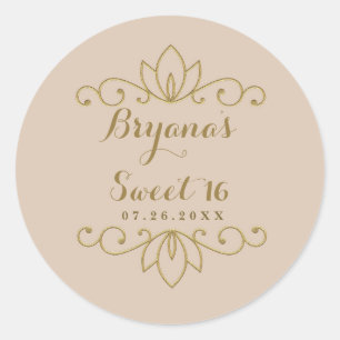 Blush Pink & Gold White Pearl Elegant Party Favor Ronde Sticker