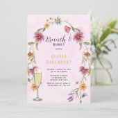 Blush Pink Gold Wildflower Brunch & Bubble Kaart (Staand voorkant)