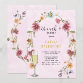 Blush Pink Gold Wildflower Brunch & Bubble Kaart (Voorkant / Achterkant)