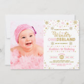 Blush Pink Gold Winter ONEderland 1e verjaardag Kaart (Voorkant)