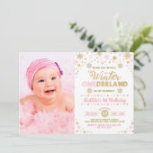 Blush Pink Gold Winter ONEderland 1e verjaardag Kaart (Staand voorkant)