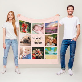 Blush Pink Gold Worllds Best mama 8 Photo Collage Fleece Deken