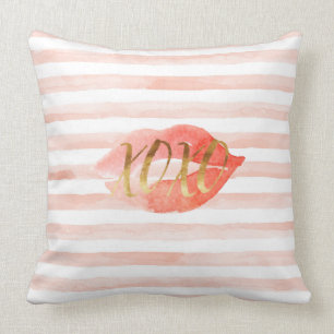 Blush Pink Gold XOXO Waterverf Kiss Kussen