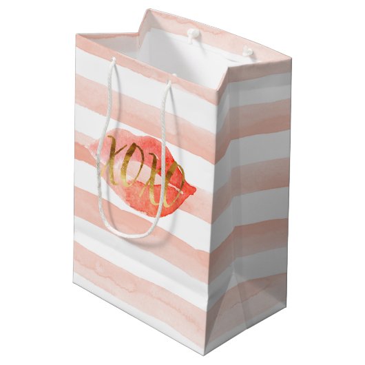 Blush Pink Gold XOXO Waterverf Kiss Medium Cadeauzakje (Achterkant Gekanteld)