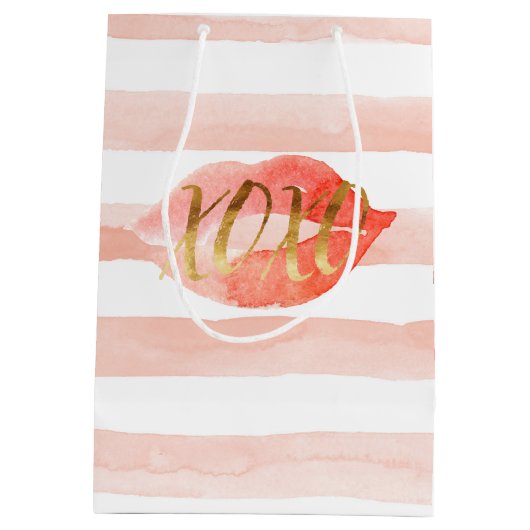 Blush Pink Gold XOXO Waterverf Kiss Medium Cadeauzakje (Achterkant)