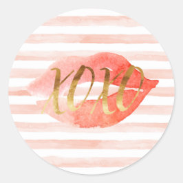 Blush Pink Gold XOXO Waterverf Kiss Ronde Sticker