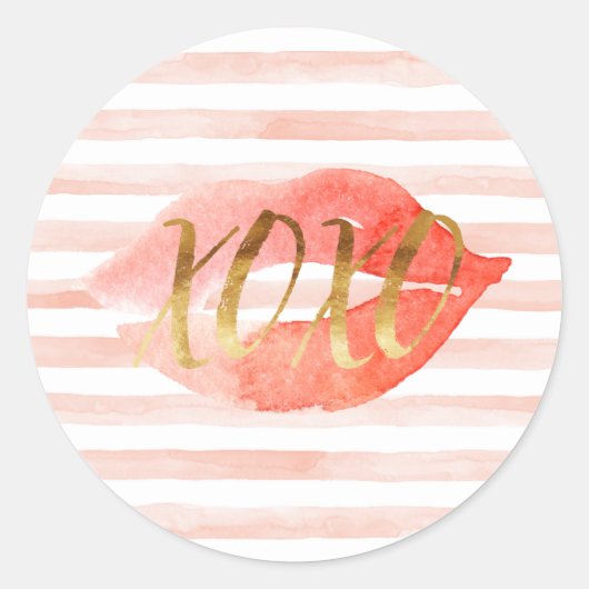 Blush Pink Gold XOXO Waterverf Kiss Ronde Sticker (Voorkant)