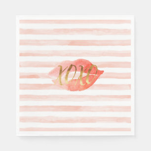 Blush Pink Gold XOXO Waterverf Kiss Servetten