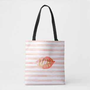 Blush Pink Gold XOXO Waterverf Kiss Tote Bag