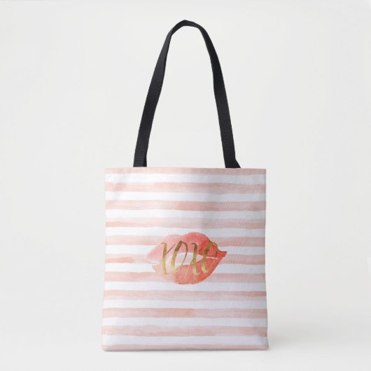 Blush Pink Gold XOXO Waterverf Kiss Tote Bag (Voorkant)