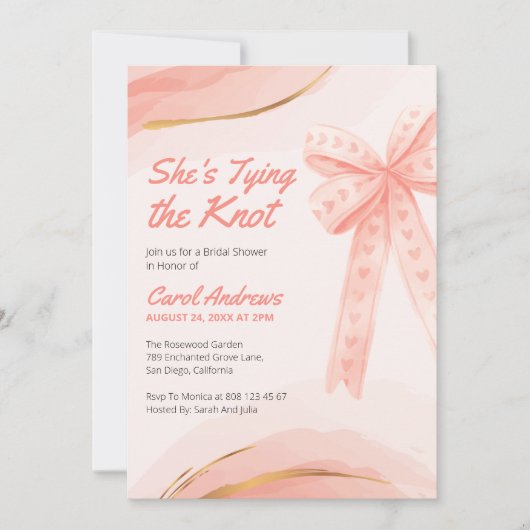 Blush Pink Gold Ze bindt het knoop Vrijgezellenfee Kaart (Voorkant)