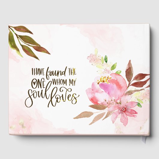 Blush Pink Golden Waterverf Flowers Weddenschap Gastenboek (Achterkant)