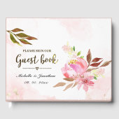 Blush Pink Golden Waterverf Flowers Weddenschap Gastenboek (Voorkant)