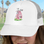 Blush Pink Golf Initial Monogram Trucker Pet<br><div class="desc">This all white hat features a stylish blush pink watercolor golf bag filled with clubs, sitting on a patch of green grass. The design includes a simple serif initial monogram placed right on the bag, making it feel like a natural part of the artwork. The letter is shown in a...</div>