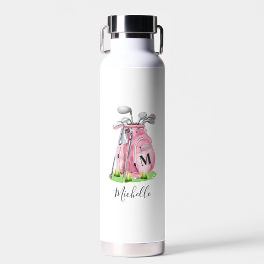 Blush Pink Golf Monogram Waterfles (Voorkant)