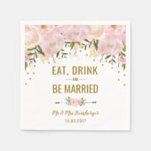 Blush Pink Gouden Bloemen Trouwpapier Servetten (Voorkant)