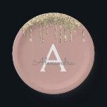 Blush Pink - Gouden Glitter Monogram Verjaardag Papieren Bordje<br><div class="desc">Blush Pink - Gold Faux Glitter en Sparkle Elegante verjaardag,  bruiloft,  Vrijgezellenfeest of vrijgezellenfeest Borden. Deze Borden voor bruiloft,  Vrijgezellenfeest of verjaardagsfeest kunnen worden aangepast om uw initiaal en voornaam op te nemen. Neem contact op met de ontwerper voor aangepaste overeenkomende items.</div>