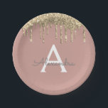 Blush Pink - Gouden Glitter Monogram Verjaardag Papieren Bordje<br><div class="desc">Blush Pink - Gold Faux Glitter en Sparkle Elegante verjaardag,  bruiloft,  Vrijgezellenfeest of vrijgezellenfeest Borden. Deze Borden voor bruiloft,  Vrijgezellenfeest of verjaardagsfeest kunnen worden aangepast om uw initiaal en voornaam op te nemen. Neem contact op met de ontwerper voor aangepaste overeenkomende items.</div>