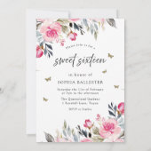 Blush Pink Gown Dress Floral Sweet 16 Party Kaart (Achterkant)