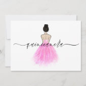 Blush Pink Gown Dress Script Quinceanera Party Kaart (Voorkant)