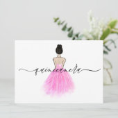 Blush Pink Gown Dress Script Quinceanera Party Kaart (Staand voorkant)