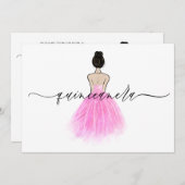 Blush Pink Gown Dress Script Quinceanera Party Kaart (Voorkant / Achterkant)
