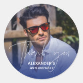 Blush Pink Gradient Foto Verjaardag Bedankt Ronde Sticker (Voorkant)