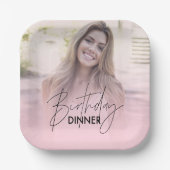 Blush Pink Gradient Photo Birthday Dinner Papieren Bordje (Voorkant)