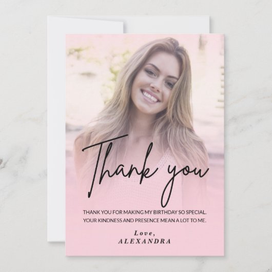 Blush Pink Gradient Photo Birthday Thank you card Kaart (Voorkant)