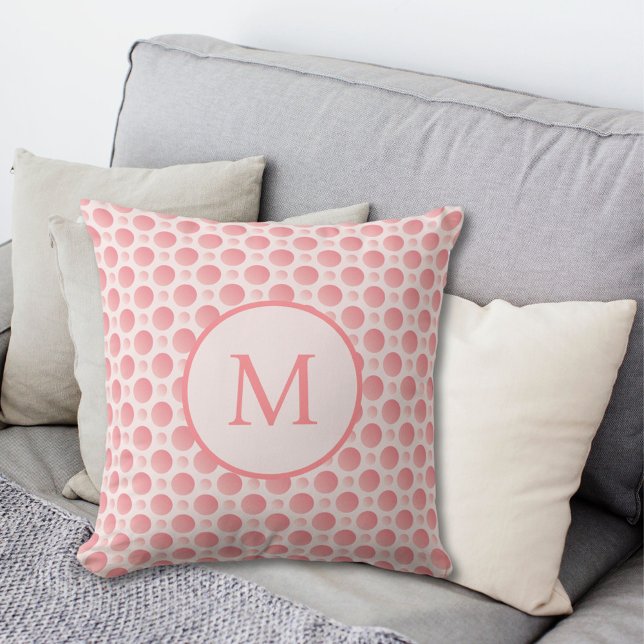 Blush Pink Gradient Polka Dots Monogram Kussen (Creator heeft geüpload)