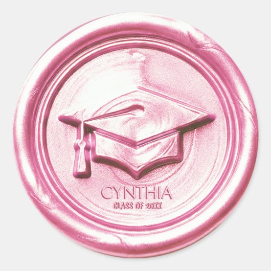 Blush Pink Graduation Cap Wax Seal Ronde Sticker (Voorkant)