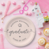 Blush Pink Graduation Gray Script Hearts Cap Bold Papieren Bordje (Feest)