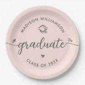 Blush Pink Graduation Gray Script Hearts Cap Bold Papieren Bordje (Voorkant)