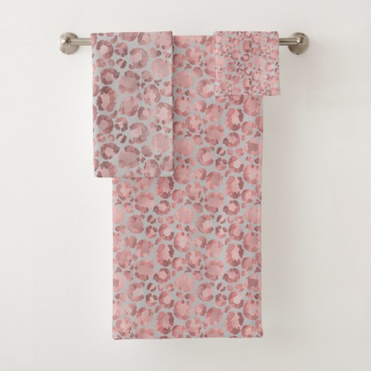 BLUSH PINK GRAY ANIMAAL PRINT BATHROOM TOWEL SET BAD HANDDOEK (Insitu)